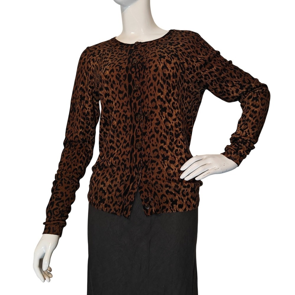 The Limited Womens Leopard Print Cardigan Sweater Button Front Size M